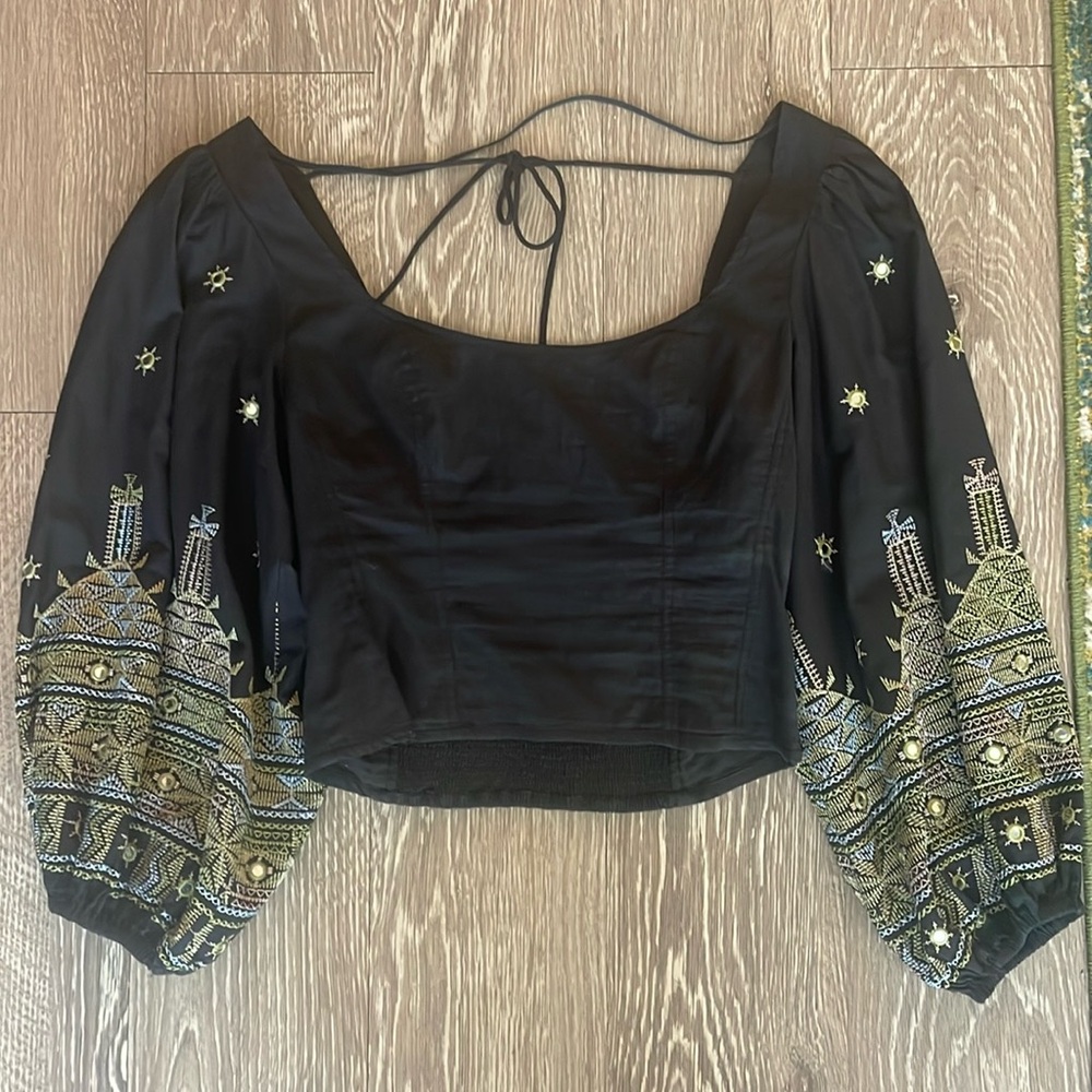 Free People Katie Bug Embroidered Blouse